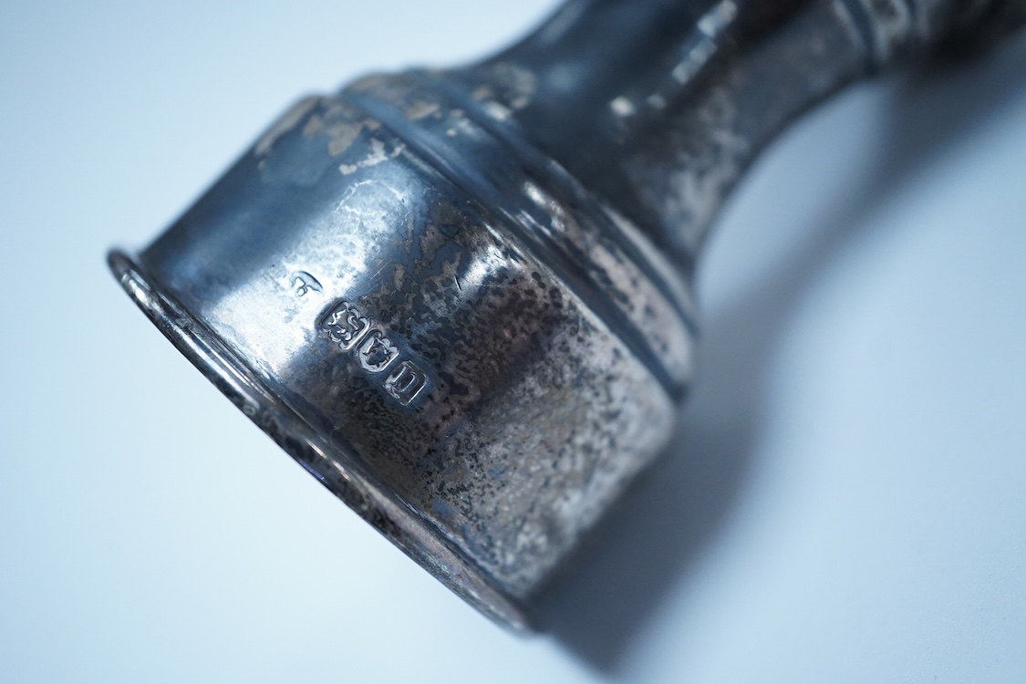 An Edwardian silver mounted pepper mill, by Joseph Braham, London 1908, height 84mm.